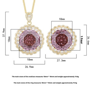 High Quality Eco-friendly Copper Gold Plated Rose Cut 18MM Pink Cubic Zirconia Women <b>Sunflower</b> Jewelry Set for Daily Wear - Product Image 2
