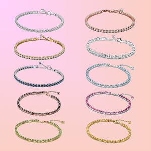 Pulseras de Tenis Modernas de Plata de Ley 925 Chapadas en Oro - Joyería Clásica de Circonita de Colores para Bodas, Compromisos y Regalos - Product Image 1