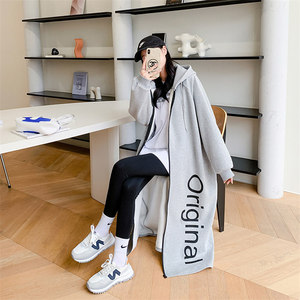 2023 inverno semplice <span class=keywords><strong>donna</strong></span> <span class=keywords><strong>donna</strong></span> aperta felpe <span class=keywords><strong>abito</strong></span> lungo con cerniera con cappuccio oversize stampa laterale spessa abiti con cappuccio - Product Image 3