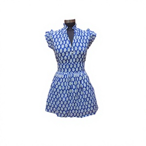 Vestido Mini Bodycon de Punto sin Mangas para Mujer, Diseño Moderno con Volantes, Hecho a Mano en India, Hermoso Vestido de Algodón Puro con Cuello en V y Estampado Floral - Product Image 1