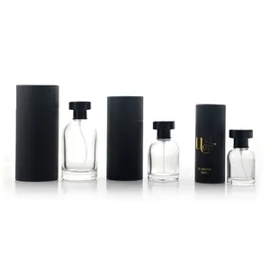 Empty High Quality Cylinder Transparent Oem Glass 30ml 50 Ml 100ml Perfume Bottle With Gift Box Pump Sprayer
