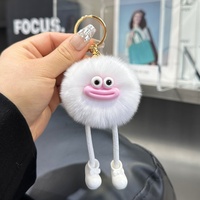 Porte-clés de voiture et pendentif de sac à dos en peluche coréenne, fait main, design dessin animé anime mignon, en fourrure de lapin Rex, petit boule de charbon à grande bouche