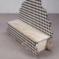 Banc d'entrée maximaliste décoratif en bois massif, style antique, motif harlequin, meuble de salon