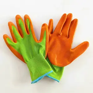 グリーンヤーンオレンジポリエステル手袋13Gガーデニング作業用手袋薄いニトリルPU