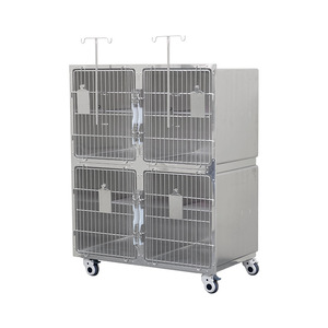 Stainless Steel Double Layer Four Compartment <b>Cat</b> <b>Cage</b> With Wheels For Pet Shop Hospital Use - Product Image 1