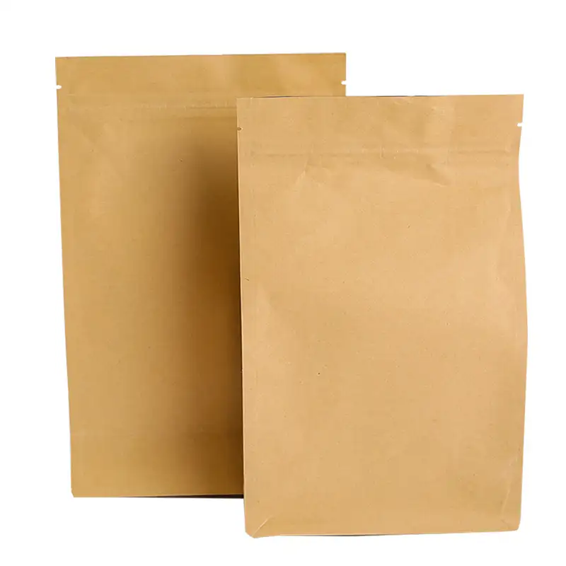 Bolsas de papel Kraft con cierre de cremallera, embalaje de alimentos, marrón, con cremallera, estampado personalizado, 8 lados