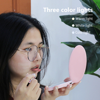 Miroir de Maquillage Rond Grossissant LED Portable Tactile, Miroir de Vanité Lumineux Compact de Poche avec Logo