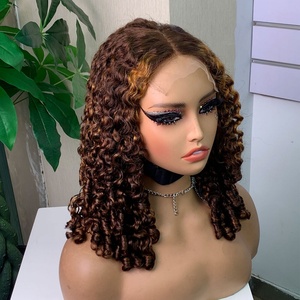 Perruque sans colle 5x5 avec fermeture en dentelle, perruque bouclée Pixie, bonnet respirant, perruques bouclées avec tresses, cheveux humains, dentelle frontale pour femmes - Product Image 2