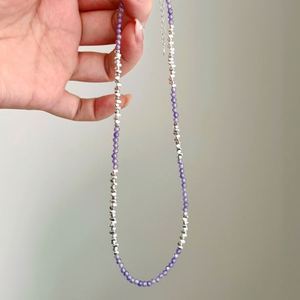 Dylam Dainty Charm Rhodium Plated S925 Silver Colorful <b>Bead</b> Beaded Natural Amethyst Women Jewelry Beaded <b>Necklaces</b> - Product Image 2