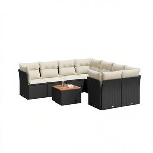 Conjunto de Sofás de Jardín de Ratán Sintético Negro de 9 Piezas con Cojines, Muebles de Patio para Exteriores, Diseño Moderno y Contemporáneo - Product Image 1