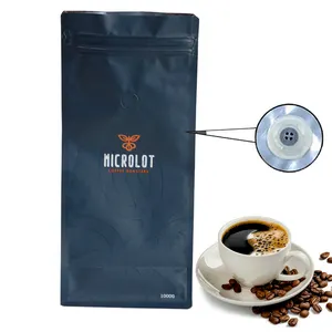 Sac personnalisé 250g 500g 1kg sac pour café emballage de pochette de grains de café en feuille d'aluminium à fond plat sacs à café avec valve et fermeture éclair
