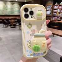 Coque de téléphone en TPU anti-poussière 3D motif ours fraise pour Apple Pro Max 15/16 avec fenêtre à clapet DIY