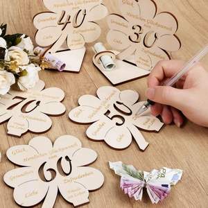 Cadeau d'argent porte-bonheur trèfle personnalisé en bois unisexe avec livre d'or en bois fournitures de fête de mariage 30e <span class=keywords><strong>anniversaire</strong></span> - Product Image 1