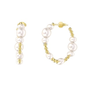 Melynn 925 Sterling gioielli in argento all'ingrosso orecchini a cerchio con perla barocca di acqua dolce 26mm Design per donne signore ragazze - Product Image 1