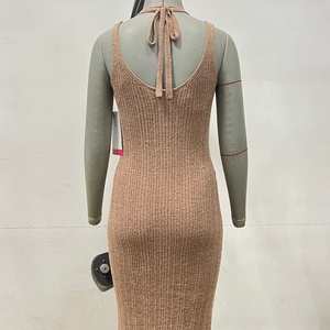 Robe longue en tricot pour femme <span class=keywords><strong>Keisha</strong></span>, robe sexy, fabrication sur mesure OEM & ODM, pull long sans manches pour femme, vêtements fantaisie pour femme, pull en tricot - Product Image 5