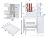 Coiffeuse en bois blanc au design moderne avec miroir lumineux à LED Ensemble de tabourets pour coiffeuse Mobilier pour enfants