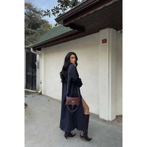 Blazer bleu marine pour femme, boutonné sur le devant, avec poches, léger, respirant, doublure en nylon réversible pour l'automne et l'hiver - Product Image 3