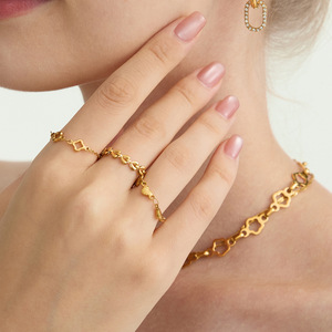 Heart Chain <b>Ring</b> 18K Gold Stainless Steel Unisex Jewelry Gift Fashion <b>Rings</b> - Product Image 3