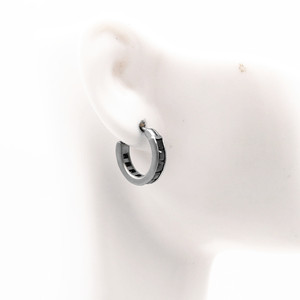Yunnique Huggie <b>Earrings</b> Titanium Steel <b>Black</b> Diamond Channel Setting Geometric Design <b>Stud</b> Guangzhou Number GZYE-EC1027 - Product Image 4