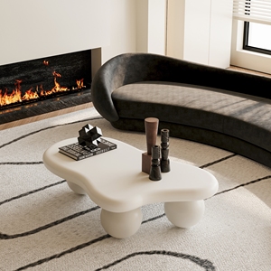 White Wooden Irregular Cloud Coffee <b>Table</b> Sphere <b>Legs</b> Modern Minimalist <b>Adjustable</b> Living Room Furniture Accent <b>Table</b> Creamy - Product Image 1