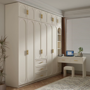 Armoire de chambre vintage française en bois composite, avec plusieurs tiroirs, coiffeuse intégrée et miroir - Product Image 4