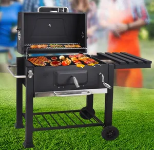 CHRT 45' Outdoor Smoker With Side Tables Backyard Griller Party Black BBQ Picnic Patio Cooking Grill Electric Charcoal Grill