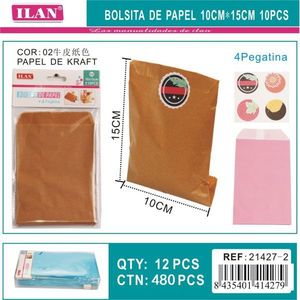 Sacchetti di carta Ilan 10x15 cm Kraft marrone 10 pezzi con adesivi per confezioni regalo - Product Image 3