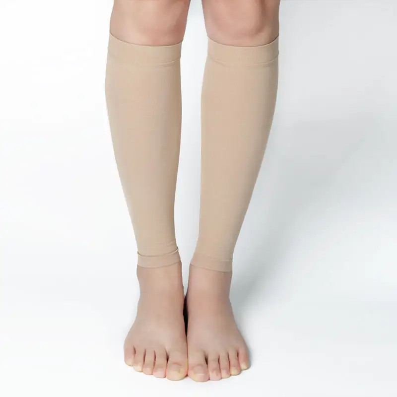 20-30mmHg nude medical graduated polyamide elatane compression calf socks for nurses legs