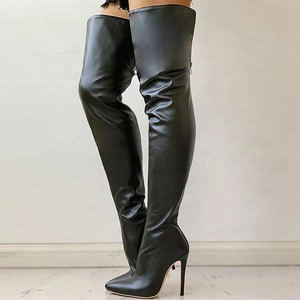Solid Black Women Over Knee High <b>Boots</b> Thigh High Back Zipper <b>Boots</b> for Ladies Big Size 45 High Thin Heel Long Booties - Product Image 2