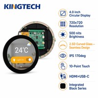 Kingtech - Módulo de Monitor de Pantalla Táctil Redonda Negra Integrada para Hogar Inteligente Raspberry Pi, 4 Pulgadas, 720*720 IPS, 500nit, Vidrio Templado 2.5D