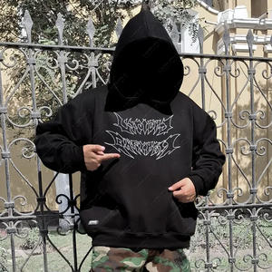 Pull tricoté unisexe personnalisé d'été, coupe carrée et classique, noir délavé à l'acide, effet vieilli, ourlet brut, col rond, avec appliqué brodé et imprimé, 100% - Product Image 1