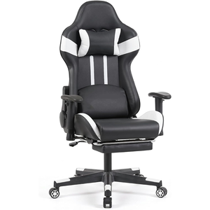 Chaise de jeu confortable en cuir PU blanc, <span class=keywords><strong>fauteuil</strong></span> d'ordinateur de <span class=keywords><strong>luxe</strong></span> 2D confortable, pivotant à 360°, Cadeira <span class=keywords><strong>Gamer</strong></span> avec repose-pieds - Product Image 1