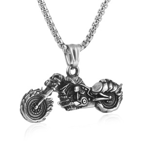 Pendentif moto flamme en acier titane, chaîne argentée et dorée 3.0*60cm, pendentifs thématiques pour hommes, cadeau, bijoux de mode - Product Image 1