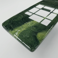 Table à manger de luxe en marbre vert émeraude botanique, moderne, écologique, faite à la main, avec base en acier inoxydable, mobilier pour la maison