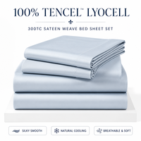 Ensemble de draps en Tencel Lyocell 300TC 100% en gros, soyeux et rafraîchissant, en satin d'eucalyptus, 4 pièces, personnalisable OEM, faible MOQ 50