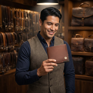 High Quality Customized Brown Men's <b>RFID</b> Genuine Leather <b>Wallet</b> Short and Slim Travel Accessory - Product Image 5