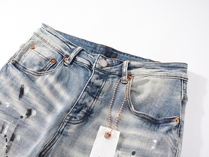   <span class=keywords><strong>Jean</strong></span> bleu clair pour <span class=keywords><strong>homme</strong></span>, style urbain, déchiré, motif éclaboussures d'encre, denim vintage délavé, coupe slim stretch, pantalon en <span class=keywords><strong>jean</strong></span> de créateur - Product Image 3