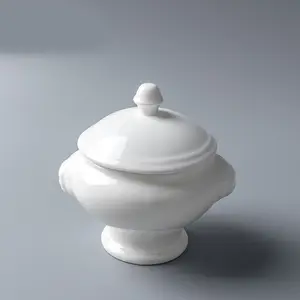 批发热卖白色新骨陶瓷汤锅带盖