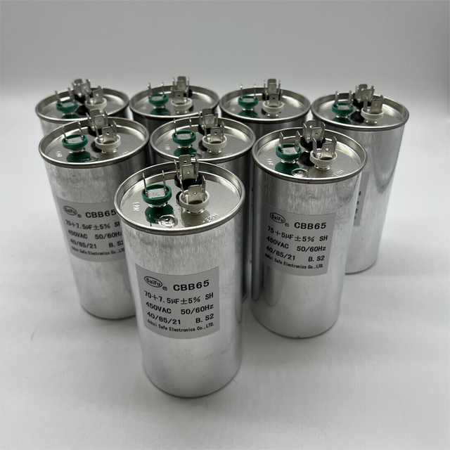 Dual Run Capacitor Round CBB65 70/7.5uF 450V AC w Terminal for Air Conditioner