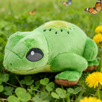 Peluche grenouille kiwi personnalisée verte, motif tranches de kiwi au dos, jouet en peluche doux de dessin animé