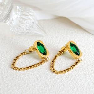 ผู้ผลิตต่างหูแบบติดหู ต่างหูสแตนเลสคลาสสิก ต่างหูระย้าพู่มรกต ต่างหูยาวสำหรับผู้หญิง - Product Image 4