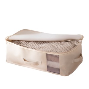 Clothing Organizer Storage Bag Rectangle Beige Gray Transparent Zippered With Mesh Panel For Bedroom Use - Product Image 5