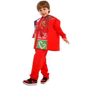 Costume pour enfants, garçons et filles, tenue de fête, boîte cadeau, cadeau amusant, Noël, fête de fin d'année, cosplay, imprimé Père Noël - Product Image 5