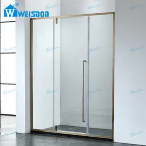 Weisdon Good Price Brushed Golden Stainless Steel Shower Room Pivot Framed Tempered Glass Shower Door