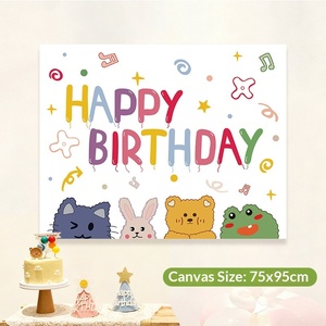Sfondo in Tessuto per <span class=keywords><strong>Compleanno</strong></span> <span class=keywords><strong>con</strong></span> Simpatici <span class=keywords><strong>Animali</strong></span> Cartoon, Striscione <span class=keywords><strong>Buon</strong></span> <span class=keywords><strong>Compleanno</strong></span> <span class=keywords><strong>con</strong></span> Clip, Decorazioni per Feste di Bambini - Product Image 1