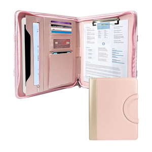 Màu Hồng padfolio A6 kế hoạch tập tin thư mục tài liệu kinh doanh màu hồng PU da danh mục đầu tư với dây kéo - Product Image 1