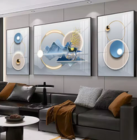 Peinture murale abstraite géométrique en gros, triptyque mural en porcelaine cristalline pour décoration de salon