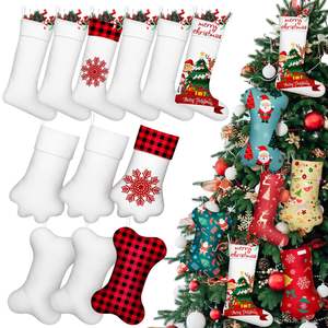 Calcetines de Navidad Lisos para Sublimación, Artículos Blancos para Sublimación, Diseño de Hueso de Perro y Pata de Gato, Calcetines Blancos para Sublimación, Calcetines Colgantes para Sublimación - Product Image 1