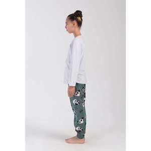 Ensemble de pyjamas pour filles à col rond et manches longues en modal avec poignets ovales, motif rayé et à carreaux, 100% coton, chaud pour l'hiver, pour les âges 7-8/13-14 - Product Image 2