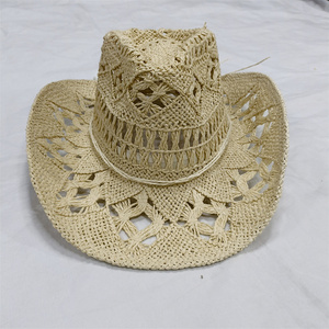 Chapeaux de cowboy en paille de papier tressés à la main, ajourés, pour l'été et la plage, vente en gros - Product Image 4